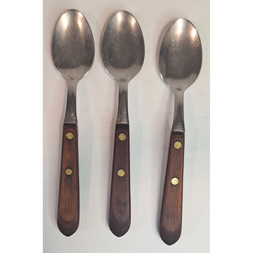 Lot Of 3 Teaspoons Washington Forge Town And Country Wood Handle Vtg